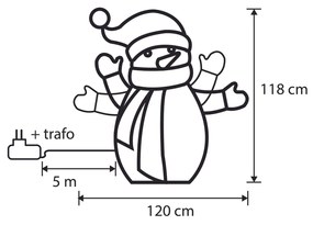 Candeeiro de pé de Natal Boneco de Neve 116cm incl. LED com Temporizador IP44 - Pax
