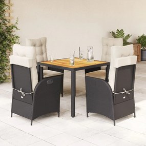 vidaXL 5 pcs conjunto de jantar p/ jardim c/ almofadões vime PE preto
