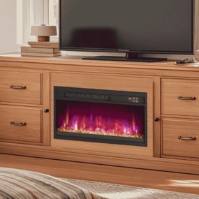 Lareira elétrica encastre 23” de 1500 W com comando à distância Temporizador Termóstato Preto