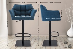 Banco de bar Damaso em tecido e com estrutura preta 64 x 88-113 x 45 cm Azul