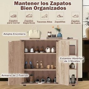 Sapateira com portas 80 x 31 x 64,5 cm Estante para sapatos de 3 níveis com prateleiras ajustáveis Castanho