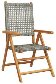 Cadeiras jardim reclináveis 6 pcs vime PE/madeira maciça cinza