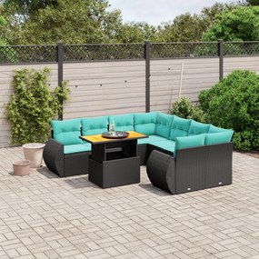 vidaXL 9 pcs conjunto de sofás p/ jardim c/ almofadões vime PE preto