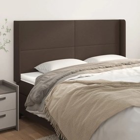 vidaXL Cabeceira cama c/ abas couro artif. 203x16x118/128 cm castanho
