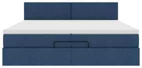 Estrutura de cama otomana com colchões 200x200cm tecido azul