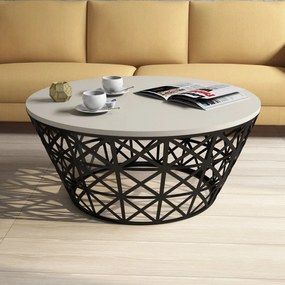 Mesa de Centro Stil Metal Ferforje – Creme/Preto – 90x90x38 cm