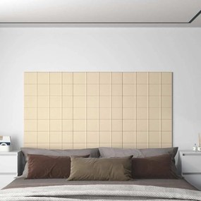 vidaXL Painel de parede 12 pcs 60x15 cm tecido 1,08 m² cor creme