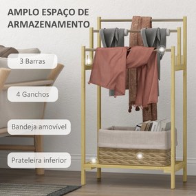 Toalheiro de Pé de Bambu com 3 Barras de Aço Inoxidável Prateleira Aberta 50,5x31x90 cm Natural