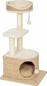 PawHut Árvore para Gatos Design Moderno Estilo Trançado com Arranhador 4 Níveis Toca em Junco Poleiro em Juta 87 cm Bege | Aosom Portugal