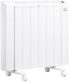 HOMCOM Aquecedor Elétrico 1500W Aquecedor Convector com Ecrã LCD 4 Modos Termostato Temporizador e 4 Rodas para Áreas de 12m² Alumínio 67x31x68cm Branco
