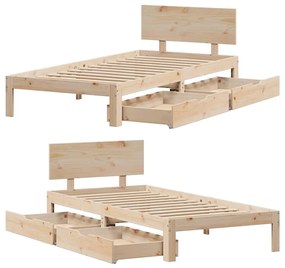 Estrutura de cama c/ gavetas 100x200 cm madeira de pinho maciça