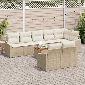 Conjunto de Sofá de Jardim 9 pcs Bege, branco 55 x 55 x 37 cm