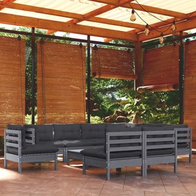 10pcs conjunto lounge de jardim + almofadões pinho maciço cinza