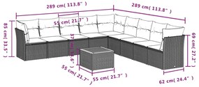10 pcs conj. sofás jardim c/ almofadões vime PE bege misturado