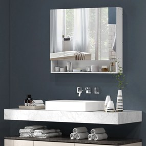 Armário de parede para casa de banho com espelho, com 3 portas espelhadas, prateleiras ajustáveis, 90 x 15 x 75 cm, branco