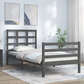 3193973 vidaXL Estrutura de cama com cabeceira 90x200 cm madeira maciça cinza