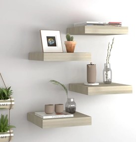 Prateleiras de parede suspensas 4pcs 23x23,5x3,8cm MDF carvalho