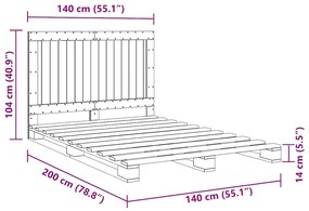 Estrutura de cama com cabeceira 140x200 cm pinho maciço