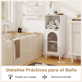 Armário de banho estreito  35 x 30 x 90 cm com compartimento aberto e porta de vidro com prateleira ajustável Branco