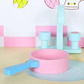 Cozinha de brincar de madeira rosa com frigorifico