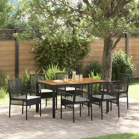vidaXL Conjunto de Jantar de Jardim de 7 Peças com Almofadas Preto Rattan Sintético