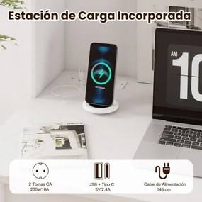 Secretária de computador 108 x 60 x 125 cm com estante com tomadas e orifício para cabos branca