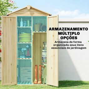 Armário de Jardim em Madeira 93x53x168 cm Armário Exterior para Ferramentas com Portas Trancáveis 4 Prateleiras Madeira