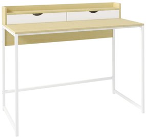 HOMCOM Secretária Moderna Mesa para Escritório Mesa de Computador com Estante e 2 Gavetas Removíveis 106x50x89 cm Branco