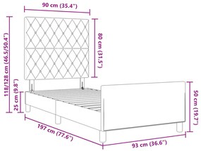 Estrutura de Cama Cinza Escuro 90x190 cm Veludo