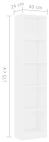 Estante com 5 prateleiras 40x24x175 cm contraplacado branco