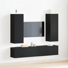 Conjunto de Estante de TV vidaXL com 4 Peças Montadas na Parede em Madeira de Engenharia Carvalho Preto