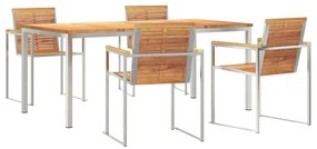 Conjunto de Jantar pra Jardim com 5 Peças : Mesa de Madeira Teak e Aço