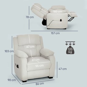 Cadeirão de Relaxamento Reclinável, 90 x 86 x 103 cm, Inclinação Elétrica até 150°, Bege