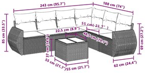 7 pcs conj. sofás jardim com almofadões vime PE cinzento-claro