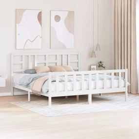 Estrutura de cama com cabeceira 180x200cm madeira maciça branco