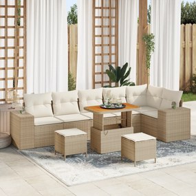 Conjunto de Sofás de Jardim de 9 Peças com Almofadas em Rattan Poliést