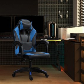 Cadeira de escritório em couro sintético preto e azul