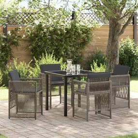 vidaXL Conjunto de Jantar para Jardim com 5 Peças e Almofadas Cinzas de Rattan Sintético