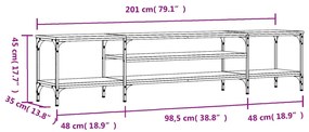 Móvel de TV 201x35x45cm derivados de madeira/ferro cinzento sonoma