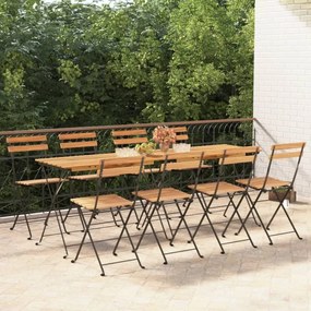vidaXL Cadeiras de bistrô dobráveis 8 pcs madeira de teca maciça e aço