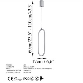 Candeeiro de Teto Can – Cinzento – 17 x 60-110 x 10 cm