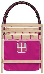 Cama alta para criança com túnel 90x200 cm pinho maciço rosa