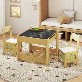 Conjunto de mesa e 2 cadeiras para crianças com caixas de armazenamento Verdes