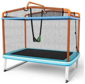 Trampolim retangular infantil 3 em 1 de 190 cm com rede de proteção e barra horizontal - amarelo
