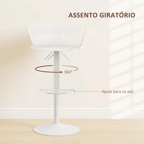 Conjunto de 2 Bancos Altos de Cozinha Giratória com Encosto e Altura Ajustável Carga 120 kg para Bar Sala de Estar Branco