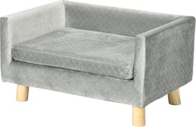 Sofá-cama para cães com design escandinavo, almofada macia e pés em madeira maciça 64 x 45 x 36 cm veludo cinzento