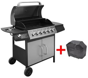 vidaXL Grelhador/barbecue a gás 6+1 queimadores preto/prateado