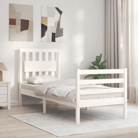 vidaXL Estrutura cama de solteiro c/ cabeceira madeira maciça branco