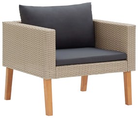 3 pcs conjunto lounge de jardim c/ almofadões vime PE bege