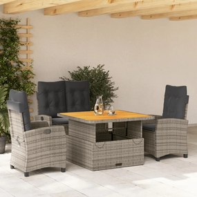 vidaXL 4 pcs conjunto de jantar p/ jardim c/ almofadões vime PE cinza